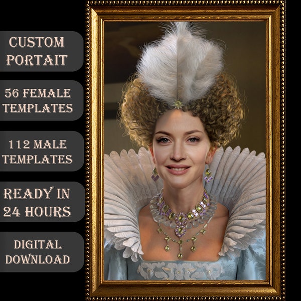 Custom Royal Portrait from Photo, Turn Me Royal, Renaissance Costume Men, Custom King And Queen Portrait, Historical Vintage Portrait