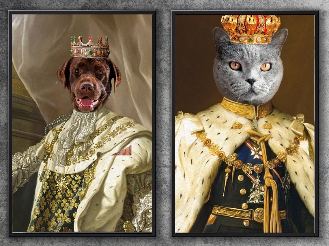 Custom Royal Pet Portrait From Photo Royal Pet Portrait Etsy