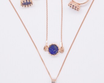 echter edelstein - lapis lazuli, stilvoll und elegant eingefasst in 925 silber mit 18 karat rosegold plattiert