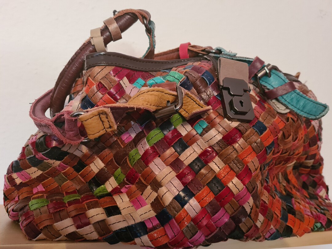 Florence Ital. Shopper Vera Pelle Donna Borsa a Tracolla Patchwork Colorato