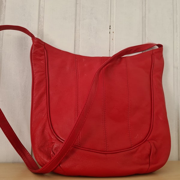 80er Jahre rote Vintage Beutel Slouch Tasche Leder