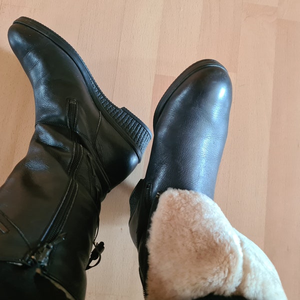 Vintage Lammfell Leder Stiefel 70er Jahre Gotthard 37