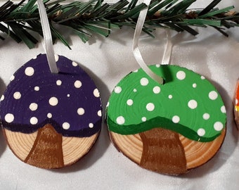 Four cute handpainted Mushroom Ornaments