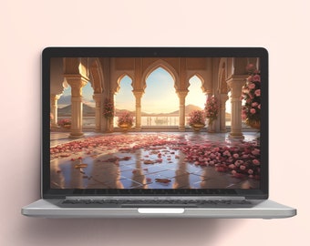 4K | Desktop Background Wallpaper For Macbook or Laptop - Sunset Arabian Palace With Roses
