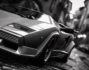 Lamborghini Countach Art Print: Monochrome Italian Sports Car (Digital Download)