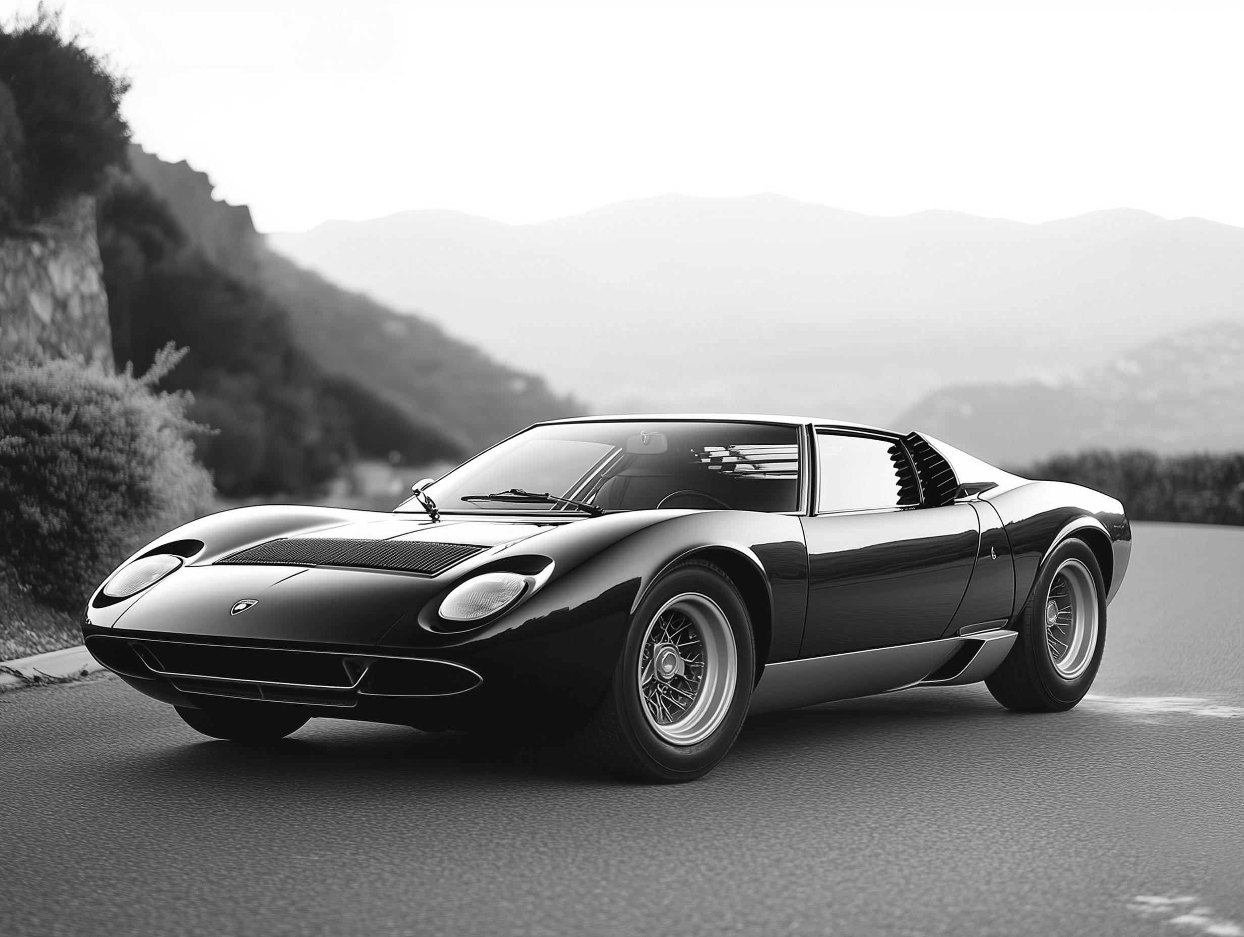 Lamborghini Miura Art Print: Black and White Italian Sports Car