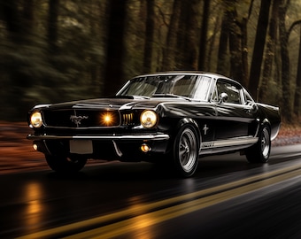 1966 Black Mustang Classic Car 4K Wallpaper (Digital Download)
