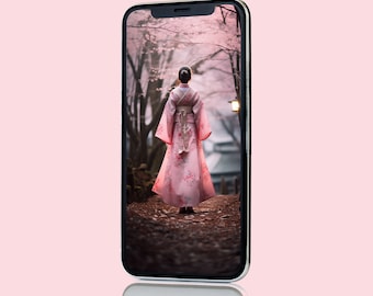 4K Japanese Kimono Woman Wallpaper: Elegant iPhone & Android Lock Screen