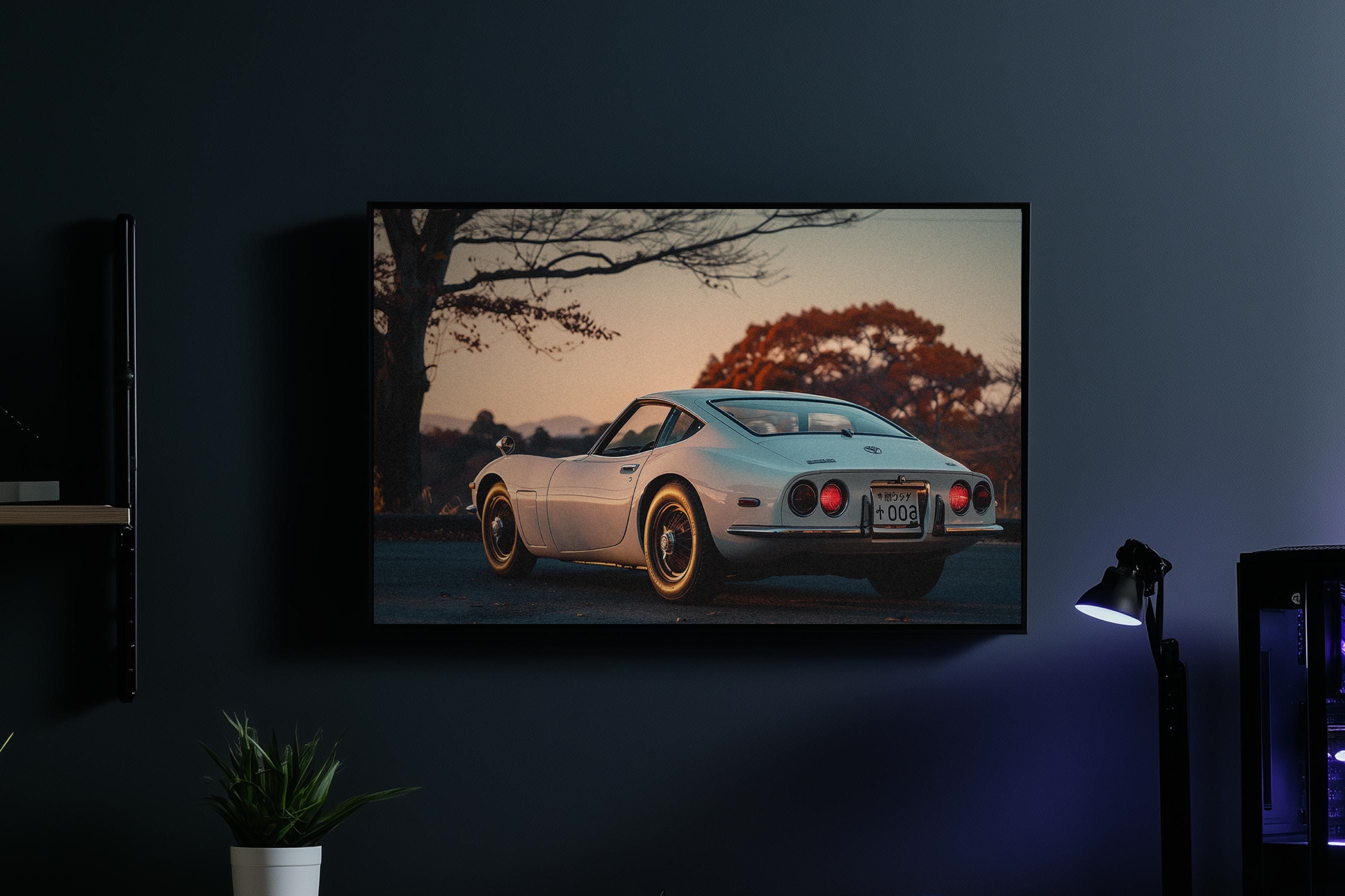 Vintage Toyota 2000GT Sunset Print: Classic Japanese Sports Car