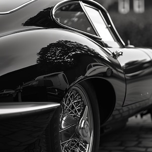 1961 Jaguar E-Type Photo: Monochrome Classic Car Wall Art (Digital Download)