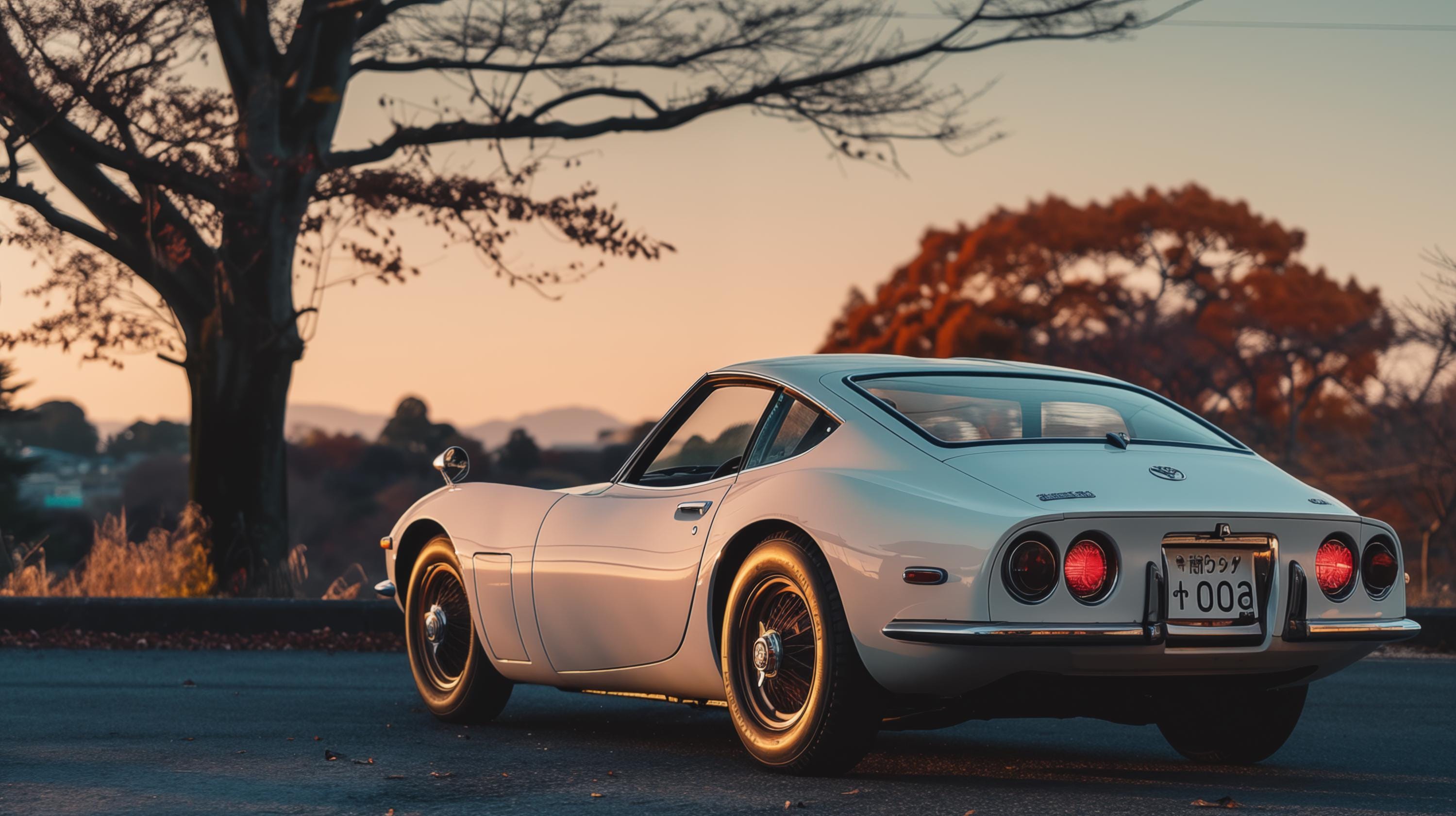 Vintage Toyota 2000GT Sunset Print: Classic Japanese Sports Car