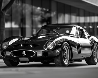 Vintage Ferrari 250 GTO Art Print: Monochrome Sports Car Photo (Digital Download)