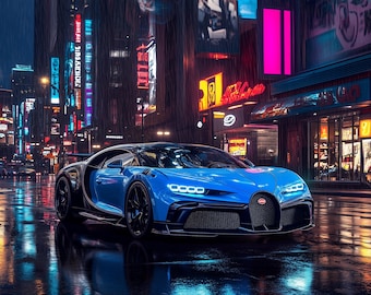 Bugatti Chiron Canvas Art: Rainy Times Square Digital Download