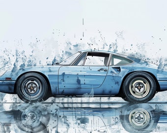 Vintage Porsche 911 Print: Retro Sports Car Watercolor Art (Digital Download)