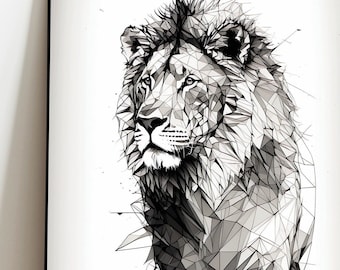 Löwe in moderner Linienkunst Wilde Tiere Afrikanische Tiere Line Art Poster Bild Wanddekoration Deko Druck Print Modern