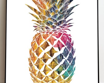 Bunte Ananas Bild Wohnzimmer Dekoration Ananas Bild Tropische Frucht Deko Küche Ananas Line Art Wanddeko abstrakte Kunst Bild Ananas Dekor