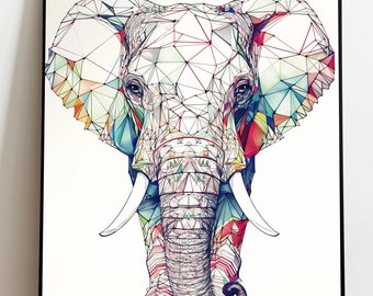 Bunter Elefant Bild Kunstwerk Bunte Tiere Kunst Poster abstrakt minimalistisch Deko Wanddeko Poster line art bunt Geschenk