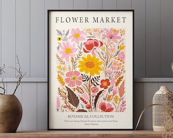 Vintage Matisse poster, Flower Market picture, wall decor for living room, floral art, flower power decoration, wildflowers, hallway picture, bedroom decor
