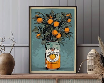 Sanpellegrino Poster Küche Cocktail Bild Orangenbaum  Wanddeko Küche Retro Poster Vintage Küchendeko Bar Deko Orangen Drink San Pellegrino