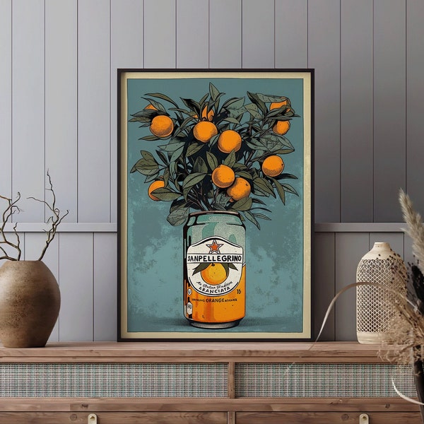 Sanpellegrino Poster Küche Cocktail Bild Orangenbaum  Wanddeko Küche Retro Poster Vintage Küchendeko Bar Deko Orangen Drink San Pellegrino