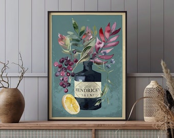 Hendricks Gin Poster Kitchen Cocktail Picture Wall Decor Kitchen Retro Poster Vintage Kitchen Decor Gin Bar Decor Grapes Drink Gin Gift for Him