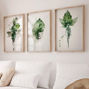 Botanical art set of three wall decoration living room set of three pictures green plants picture set hallway decoration woman picture abstract art bedroom poster