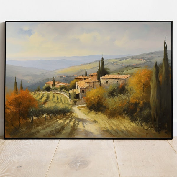 Toskanische Italien Landschaft mit Weinbergen und Villa Ölmalerei Ölgemälde Kunst Wanddekoration Druck Geschenk Idyllisch