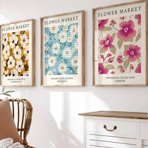 Flower Market Poster Set of Three Vintage Decoration Flower Pictures Living Room Decor Pictures Bedroom Flower Pictures Gift for Her Hallway Pictures