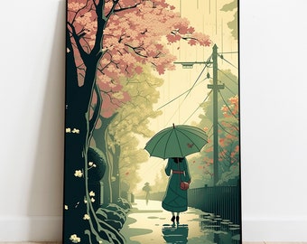 Japanisches Bild Asiatische Kunst Anime Zen Poster Unkiyo-e Japan Wanddeko Geschenk Druckbild Regen Vintage
