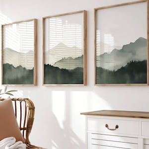 Landscape Pictures Set Forest Poster Hallway Decor Living Room Nature Poster Bedroom Decoration Green Forest Pictures Set Watercolor Prints Mountains Picture