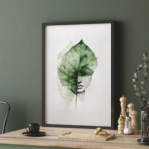 Botanical art picture green wall decoration plants living room decor hallway picture green plant poster bedroom green women portrait modern art