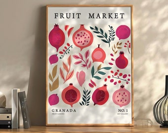 Fruit Market Poster Granatapfel Vintage Deko Früchte Bild Küche Dekor Bilder Obst Geschenk für Sie Bar Bilder rote Frucht Digitaler Download