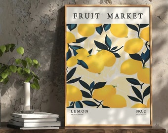 Fruit Market Poster Lemon Vintage Decoration Fruit Picture Kitchen Decor Pictures Fruit Gift for Her Bar Pictures Yellow Fruit Digital Download