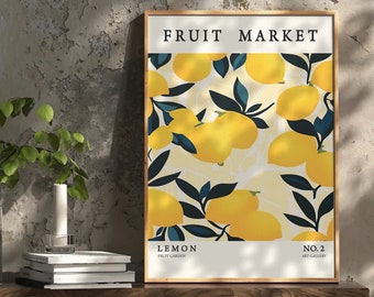 Fruit Market Poster Zitrone Vintage Deko Früchte Bild Küche Dekor Bilder Obst Geschenk für Sie Bar Bilder gelbe Frucht Digitaler Download