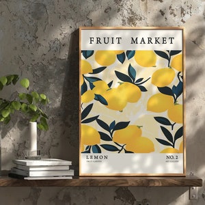 Fruit Market Poster Lemon Vintage Decorative Fruits Picture Kitchen Decor Pictures Fruit Gift for Her Bar Pictures Yellow Fruit Digital Download