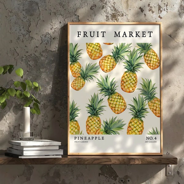 Fruit Market Poster Ananas Vintage Deko Früchte Bild Küche Dekor Bilder Obst Geschenk für Sie Bar Bilder Tropische Frucht Digitaler Download
