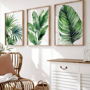 Tropical Plants Set Art Living Room Set of Three Entrance Decoration Tropical Leaves Set of 3 Picture Bedroom Green Leaves Hallway Picture