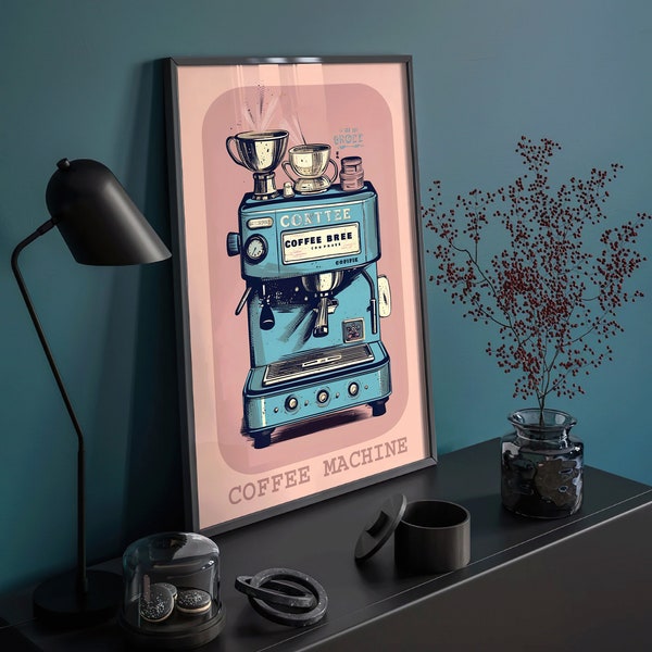 Retro Espressomaschine Druck Poster Küche Wanddekor Küche Büro Drucke Coffee Shop Bild Kaffee Maschine Bild Vintage Deko Kaffee Bild Küche