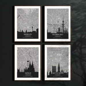 Stadt Poster Berlin  Hamburg – Bilder für Wohnzimmer | Geschenk Neue Wohnung | Einzugsgeschenk Stadtkarte Moderne Wandbilder fürs Wohnzimmer