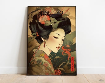 Japanisches Geisha Bild Asiatische Frau Asiatische Kunst Anime Zen Poster Ukiyo-e Japan Wanddeko Geschenk Druckbild Regen Vintage