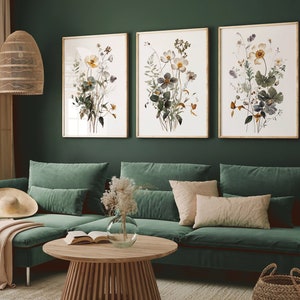 Vintage decorative flowers art living room set of three entrance decoration wild plants set of 3 picture flowers bedroom wall picture floral hallway picture