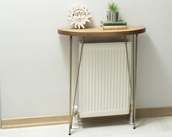 Hairpin Legs Narrow Console Table, Half Moon Entrway Organizer, Radiator Table