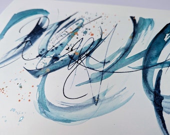Original abstract calligraphy art - A4 acrylic ink painting