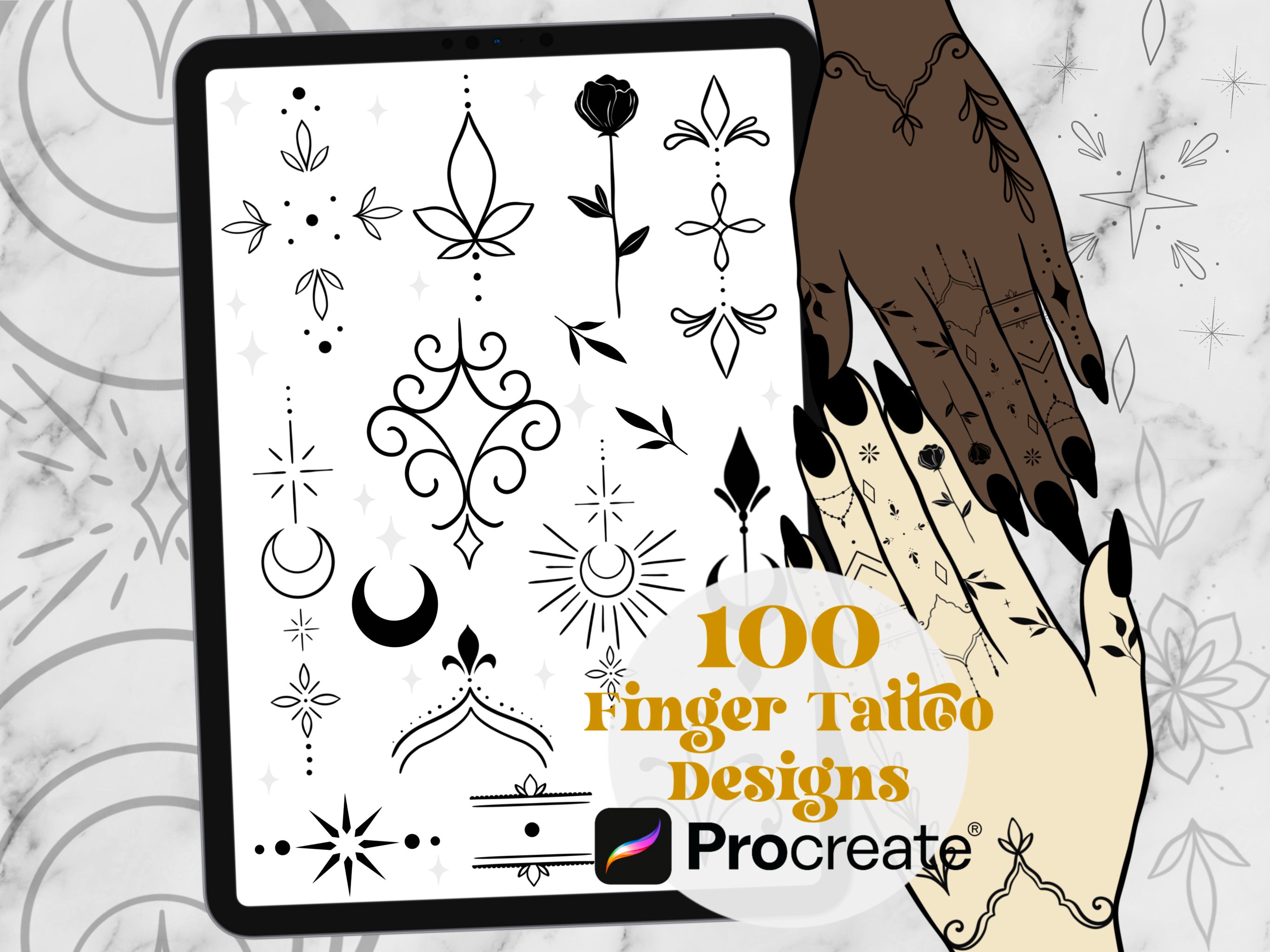 100 Finger Tattoo Procreate Brushes | Ornamental Tattoo Stamps ...