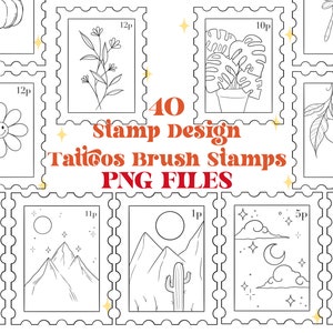 40 Diseños de sellos ARCHIVOS PNG Tatuajes / Diseños de tatuajes de sellos postales / Tatuajes lindos Diseños de tatuajes Flash Diseños de tatuajes Kawaii Tatuaje de línea fina