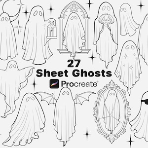 27 Sheet Ghosts Procreate Brushes | Ghost Tattoo Procreate Stamps | Halloween Tattoos | Patchwork Tattoos Procreate | Goth Tattoos Stamps