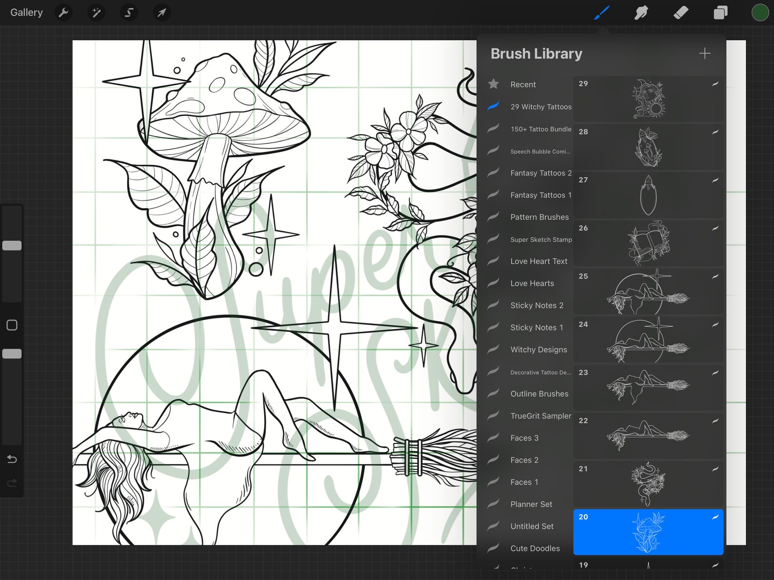 29 Witchy Tattoo Designs Procreate Brushes | Procreate Stamps | Tattoo ...