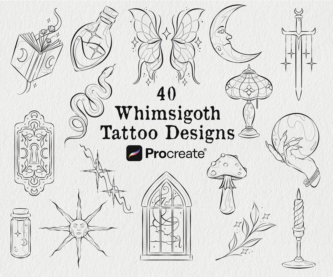 40 Whimsigoth Tattoo Procreate Stamps | 90s Witchy Procreate Brush ...