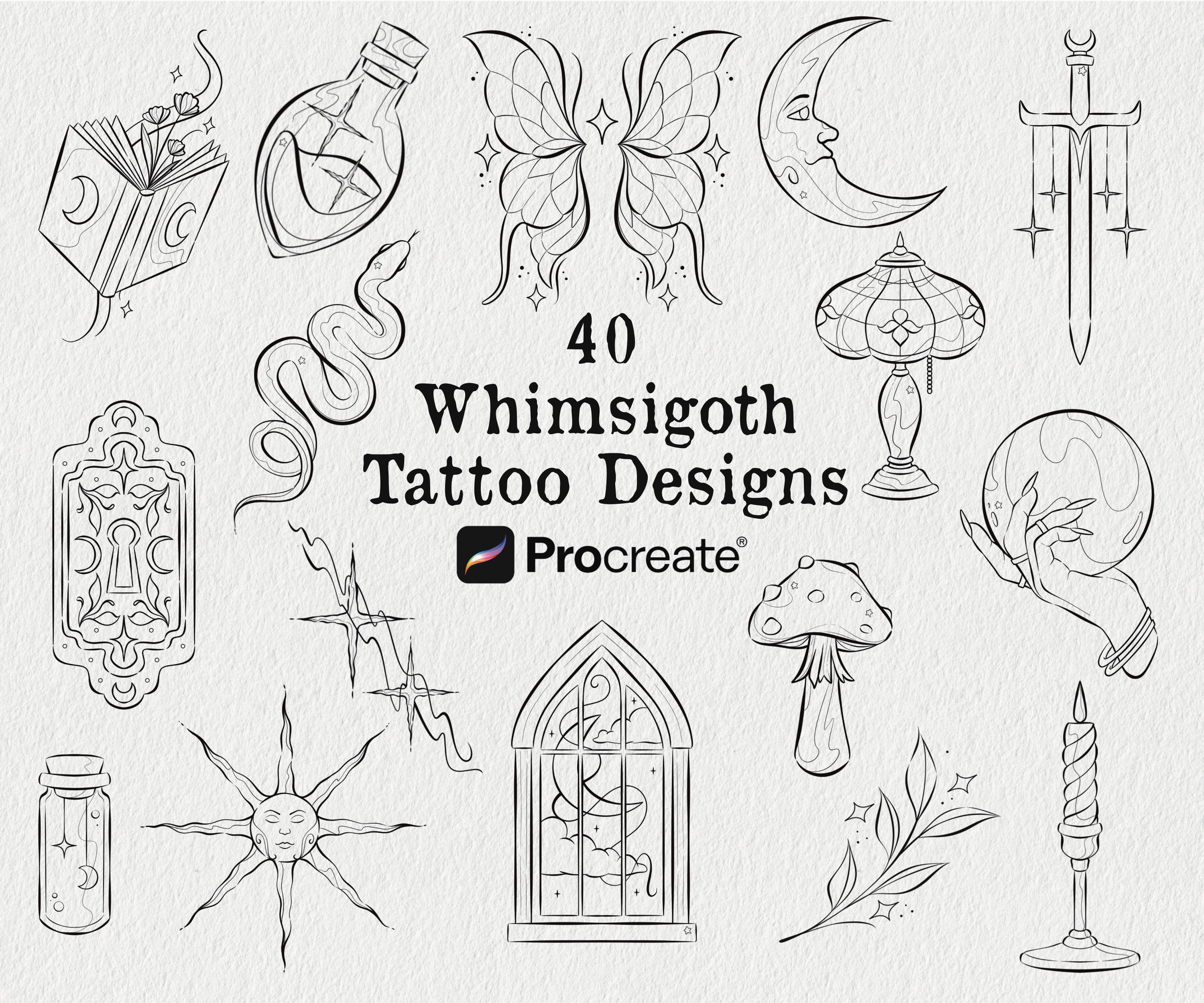 40 Whimsigoth Tattoo Procreate Stamps | 90s Witchy Procreate Brush ...