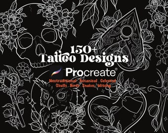 150+ Tattoo Designs Procreate Tattoo Brush Set | Neotraditional Tattoo | Tattoo Flash Brushes | Digital Tattoo Designs